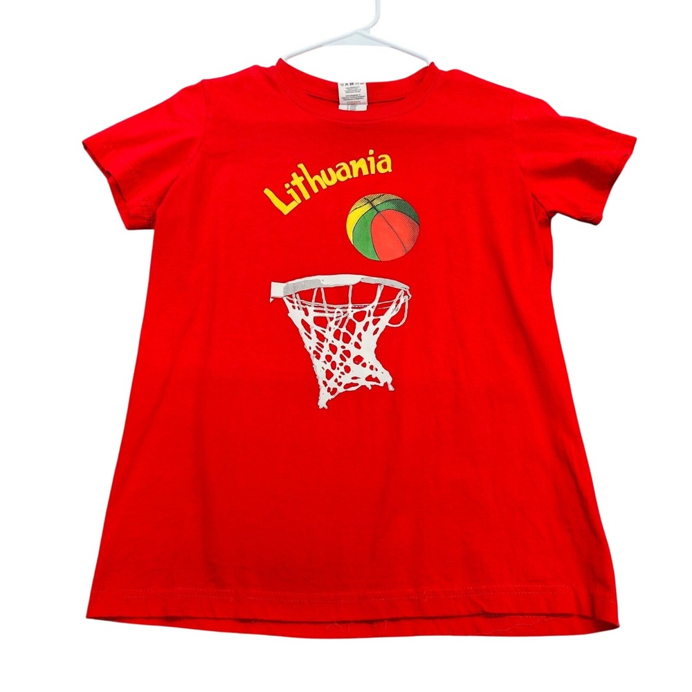 Lithuania Basketball Graphic T-Shirt Red Europe Map Size XL Kids 12-13
